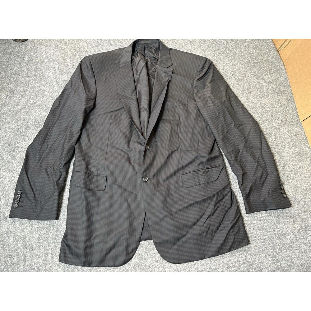 Brioni Suit Jacket Mens 44L Black Wool Super 160s Pinstripe 2 Btn Notch Italy